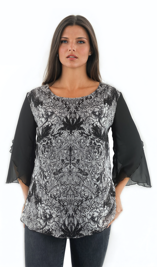 Дамска  блуза - тениска с 3/4 ръкав обло деколте - Decade.shop