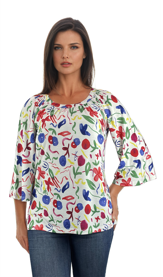 Дамска  блуза - тениска с 3/4 ръкав обло деколте - Decade.shop