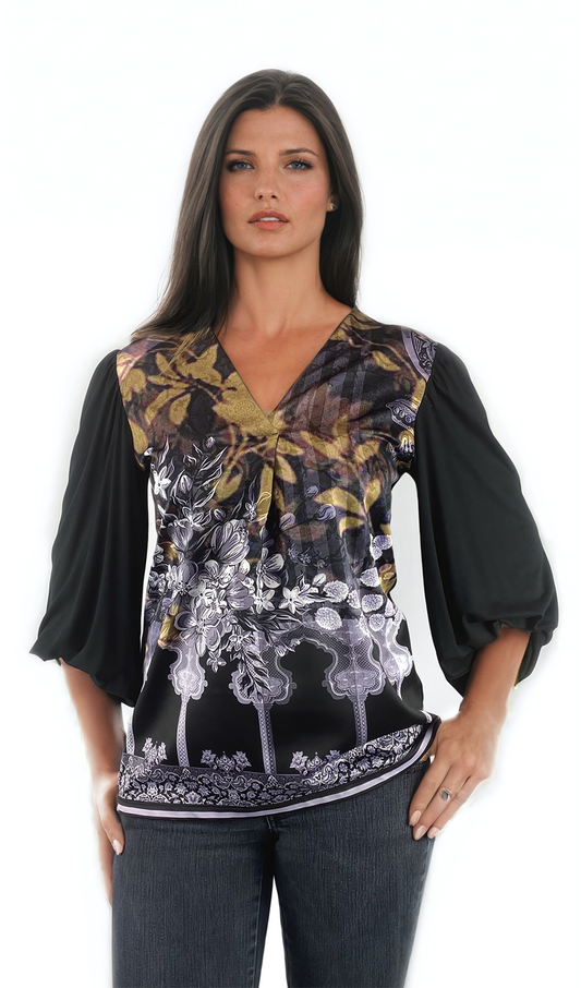 Дамска  блуза - тениска с 3/4 ръкав остро деколте - Decade.shop