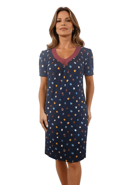 Дамска  рокля с къс ръкав остро деколте - Decade.shop