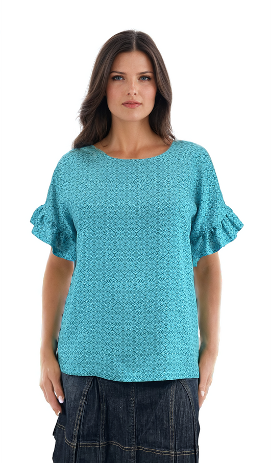 Дамска блуза къс ръкав обло деколте - Decade.shop