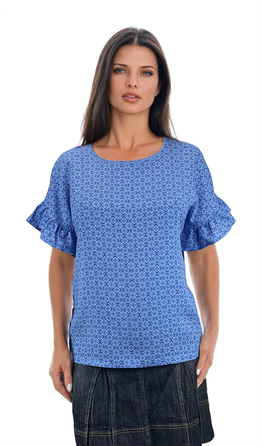 Дамска блуза къс ръкав обло деколте - Decade.shop