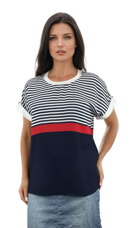 Дамска блуза къс ръкав обло деколте - Decade.shop