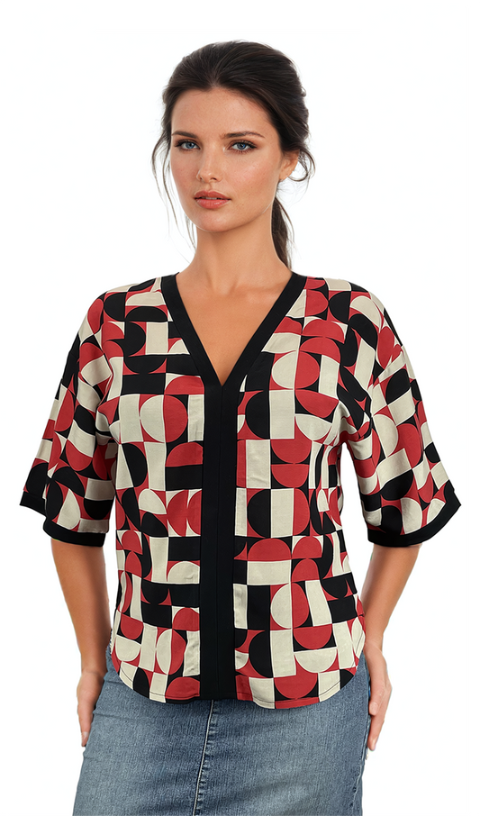 Дамска блуза 3/4 ръкав остро деколте - Decade.shop