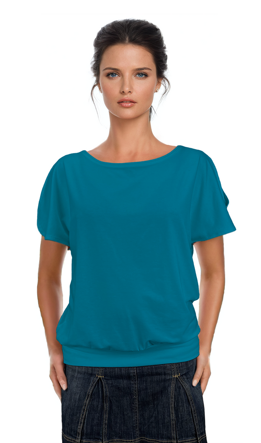 Дамска блуза - тениска къс ръкав обло деколте - Decade.shop