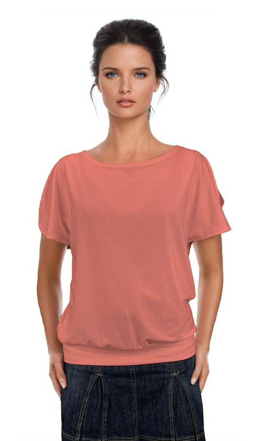 Дамска блуза - тениска къс ръкав обло деколте - Decade.shop