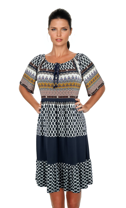 Дамска  рокля с къс ръкав обло деколте - Decade.shop