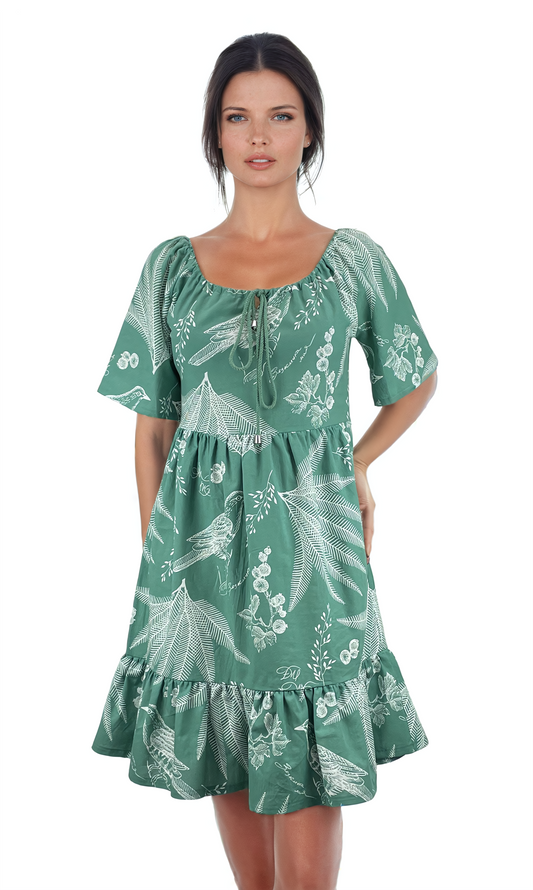 Дамска  рокля с къс ръкав обло деколте - Decade.shop