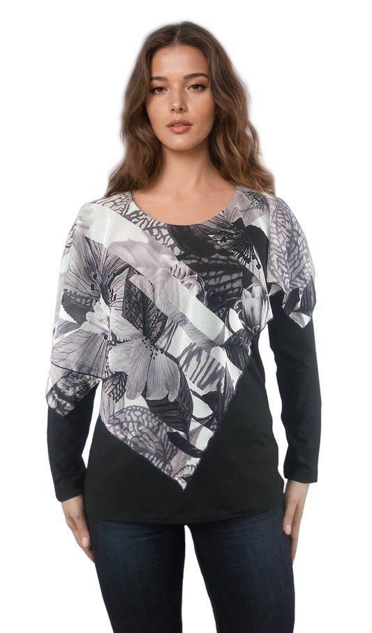 Дамска  блуза - тениска с дълъг ръкав обло деколте - Decade.shop