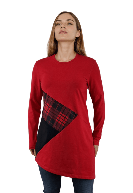 Дамска блуза-туника асиметрична с дълъг ръкав обло деколте - Decade.shop